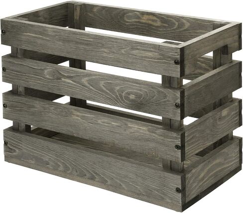 MyGift Vintage Gray Solid Wood Vinyl Record Album Holder Crate Style Organizer Carrier Box with Handles, Fits 7, 10 and 12-inch Sleeve Discs in Saudi Arabia