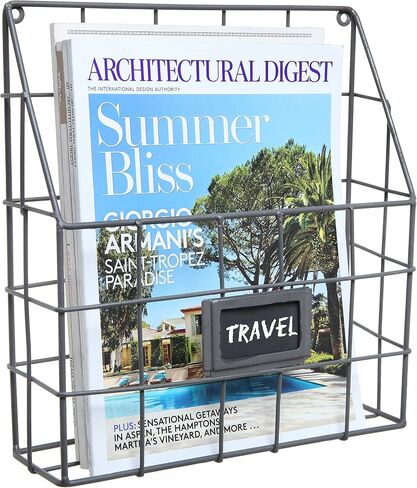 MyGift Wall Mounted Gray Metal Magazine Holder Storage Basket with Chalk Label, Hanging Document Rack in Saudi Arabia