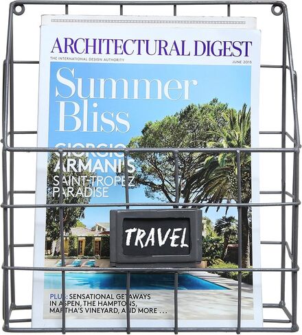 MyGift Wall Mounted Gray Metal Magazine Holder Storage Basket with Chalk Label, Hanging Document Rack in Saudi Arabia