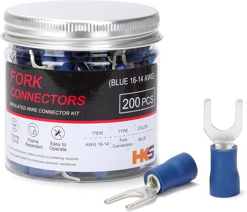 HKS 200 قطعة من موصلات أسلاك الأشياء بأسمائها الحقيقية المعزولة - أزرق 16-14 AWG M5 مقاس مسمار #10 - نحاس أحمر معلب - أطراف تجعيد كهربائية من النوع U in Kuwait