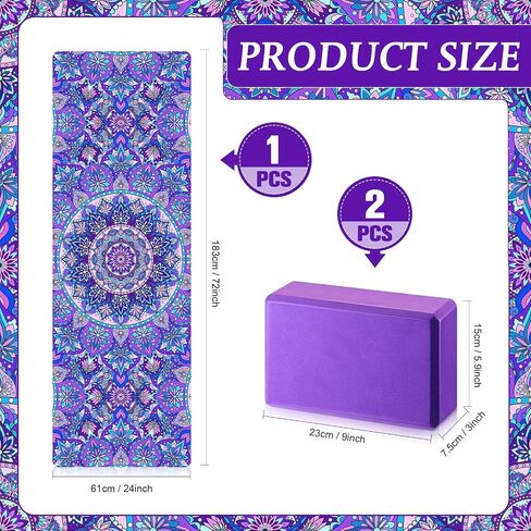 3 Pcs Yoga Mat Yoga Block 6 MM Thick Purple Yoga Mat Non Slip with Carrying Strap Travel Yoga Mat for Exercise, Yoga, Fitness, Pilates, Floor Workouts in Saudi Arabia