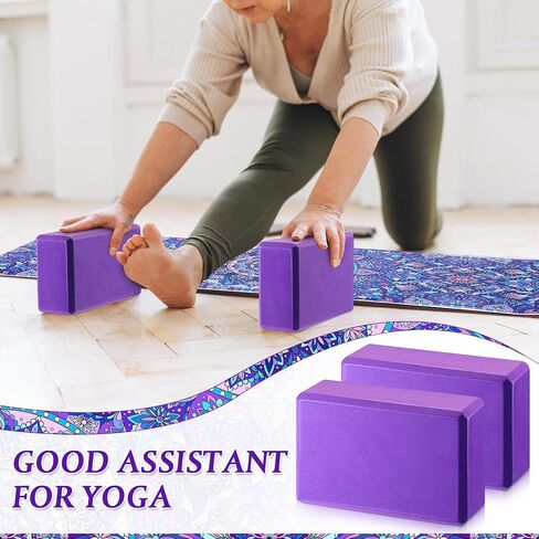 3 Pcs Yoga Mat Yoga Block 6 MM Thick Purple Yoga Mat Non Slip with Carrying Strap Travel Yoga Mat for Exercise, Yoga, Fitness, Pilates, Floor Workouts in Saudi Arabia