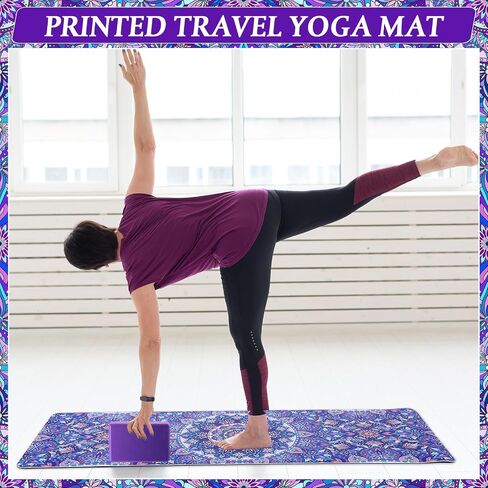 3 Pcs Yoga Mat Yoga Block 6 MM Thick Purple Yoga Mat Non Slip with Carrying Strap Travel Yoga Mat for Exercise, Yoga, Fitness, Pilates, Floor Workouts in Saudi Arabia