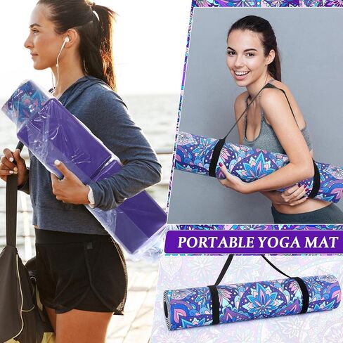 3 Pcs Yoga Mat Yoga Block 6 MM Thick Purple Yoga Mat Non Slip with Carrying Strap Travel Yoga Mat for Exercise, Yoga, Fitness, Pilates, Floor Workouts in Saudi Arabia