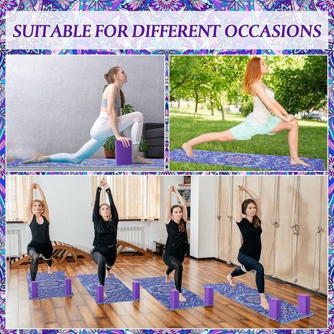 3 Pcs Yoga Mat Yoga Block 6 MM Thick Purple Yoga Mat Non Slip with Carrying Strap Travel Yoga Mat for Exercise, Yoga, Fitness, Pilates, Floor Workouts in Saudi Arabia
