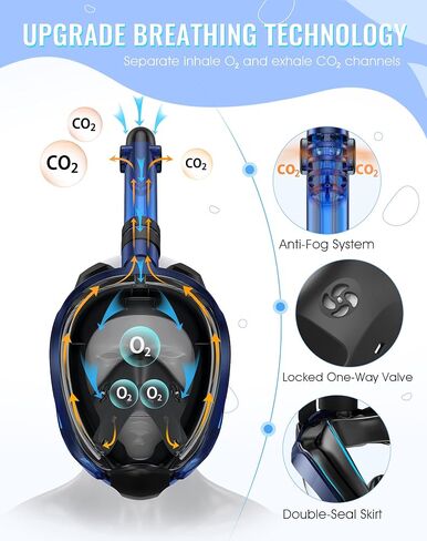 Greatever G2 Snorkeling Gear for Adults 2PCS, Full Face Snorkel Mask with Dry Top Snorkel,Anti-Leak & Anti-Fog Snorkel Mask Adult,Foldable Snorkeling Mask with Camera Mount mesh Bag in Saudi Arabia