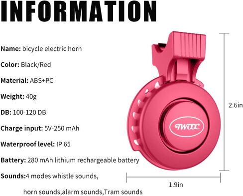 Bicycle Electronic Bell, USB Charging, Crisp Ding Sound Bicycle Bell, IP65 Waterproof Suitable for Mountain Bike/Road Bike– Easy to Install on Handlebar in Saudi Arabia