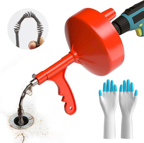 ثعبان الصرف، ثعبان سباكة بطول 25 قدمًا مع محول مثقاب، مثقاب تصريف مرن للصرف وثعبان فك انسداد الصرف، يدوي أو مزود بقفازات عمل وحقيبة تخزين in Kuwait