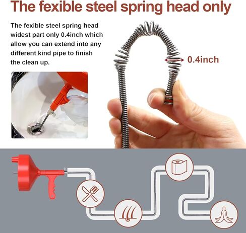 ثعبان الصرف، ثعبان سباكة بطول 25 قدمًا مع محول مثقاب، مثقاب تصريف مرن للصرف وثعبان فك انسداد الصرف، يدوي أو مزود بقفازات عمل وحقيبة تخزين in Kuwait