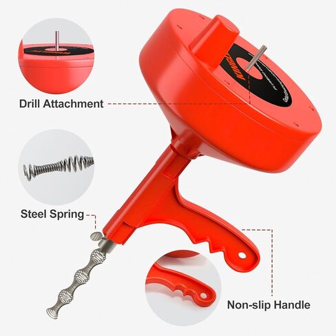 ثعبان الصرف، ثعبان سباكة بطول 25 قدمًا مع محول مثقاب، مثقاب تصريف مرن للصرف وثعبان فك انسداد الصرف، يدوي أو مزود بقفازات عمل وحقيبة تخزين in Kuwait