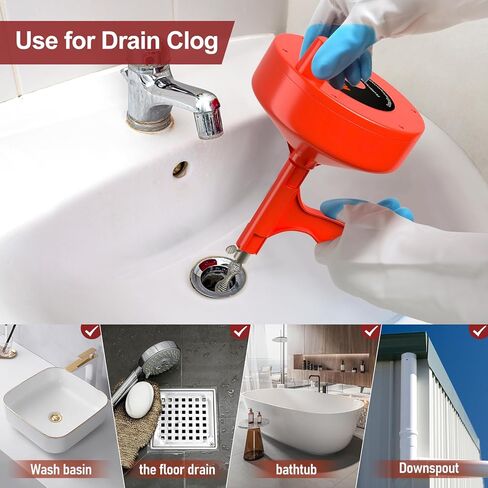 ثعبان الصرف، ثعبان سباكة بطول 25 قدمًا مع محول مثقاب، مثقاب تصريف مرن للصرف وثعبان فك انسداد الصرف، يدوي أو مزود بقفازات عمل وحقيبة تخزين in Kuwait