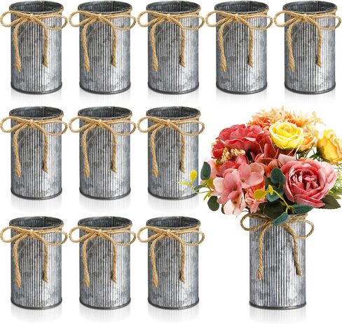 Domensi 12 Pcs 4.33 Inch High Farmhouse Vase Decor Vintage Flower Vase with Twine Bow Rustic Galvanized Metal Vases for Artificial Flowers for Table Centerpiece Weddings Home (Gold) in Saudi Arabia