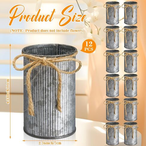 Domensi 12 Pcs 4.33 Inch High Farmhouse Vase Decor Vintage Flower Vase with Twine Bow Rustic Galvanized Metal Vases for Artificial Flowers for Table Centerpiece Weddings Home (Gold) in Saudi Arabia