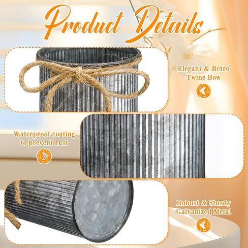 Domensi 12 Pcs 4.33 Inch High Farmhouse Vase Decor Vintage Flower Vase with Twine Bow Rustic Galvanized Metal Vases for Artificial Flowers for Table Centerpiece Weddings Home (Gold) in Saudi Arabia
