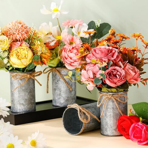 Domensi 12 Pcs 4.33 Inch High Farmhouse Vase Decor Vintage Flower Vase with Twine Bow Rustic Galvanized Metal Vases for Artificial Flowers for Table Centerpiece Weddings Home (Gold) in Saudi Arabia