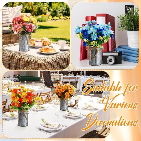 Domensi 12 Pcs 4.33 Inch High Farmhouse Vase Decor Vintage Flower Vase with Twine Bow Rustic Galvanized Metal Vases for Artificial Flowers for Table Centerpiece Weddings Home (Gold) in Saudi Arabia