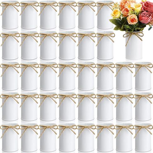 Domensi 12 Pcs 4.33 Inch High Farmhouse Vase Decor Vintage Flower Vase with Twine Bow Rustic Galvanized Metal Vases for Artificial Flowers for Table Centerpiece Weddings Home (Gold) in Saudi Arabia