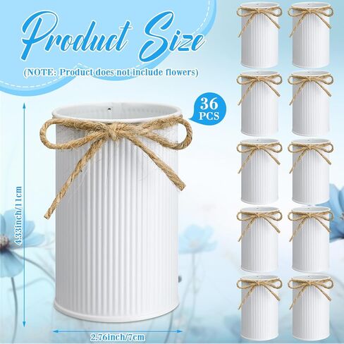 Domensi 12 Pcs 4.33 Inch High Farmhouse Vase Decor Vintage Flower Vase with Twine Bow Rustic Galvanized Metal Vases for Artificial Flowers for Table Centerpiece Weddings Home (Gold) in Saudi Arabia