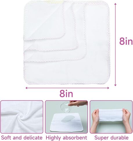 64PCS Reusable Baby Wipes, Soft Natural Cotton Baby Face Wipes, Cotton Cloth Baby Wipes with Dispenser, Machine Washable, 8x8 Inch, Multi-Color in Kuwait