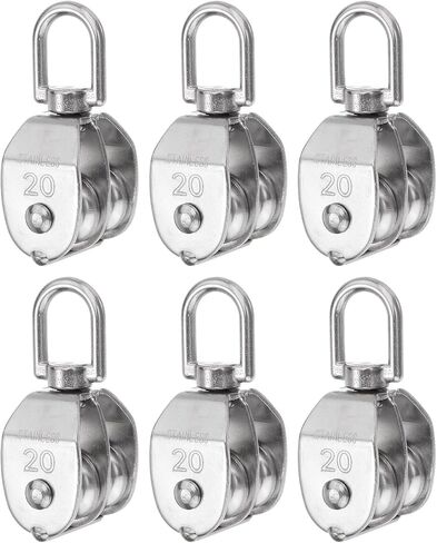 uxcell 6pcs M20 Double Pulley Block, Stainless Steel Swivel Rigging Lifting Wheel Fixed Pulley, Crane Hanging Wire Towing Wheel, Rope Cable Pulley Roller in Saudi Arabia