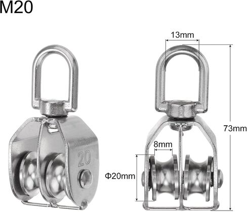 uxcell 6pcs M20 Double Pulley Block, Stainless Steel Swivel Rigging Lifting Wheel Fixed Pulley, Crane Hanging Wire Towing Wheel, Rope Cable Pulley Roller in Saudi Arabia