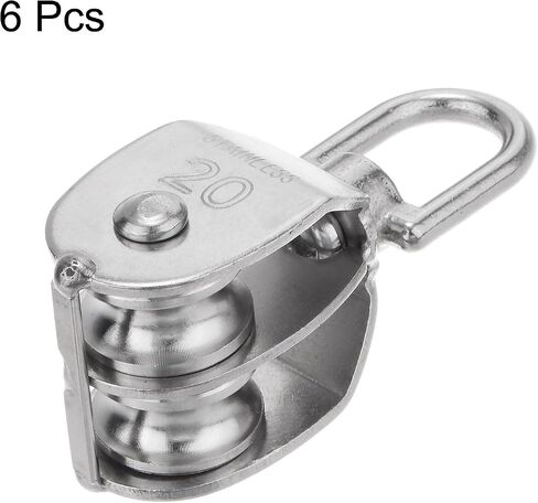 uxcell 6pcs M20 Double Pulley Block, Stainless Steel Swivel Rigging Lifting Wheel Fixed Pulley, Crane Hanging Wire Towing Wheel, Rope Cable Pulley Roller in Saudi Arabia