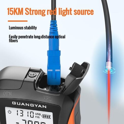 4 in 1 Optical Power Meter FC/SC/ST Universal Interface Fiber Tester Built-in 15Mw Visual Fault Locator, RJ45 Cable Tester, LED Light, Li-ion Battery USB Charge (OPM-70+10&VFL15KM) in Saudi Arabia