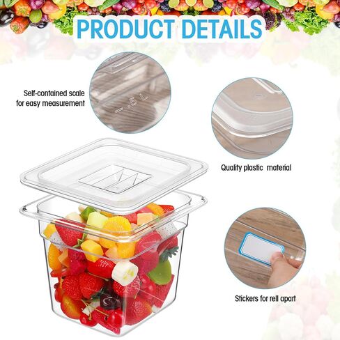 مجموعة أوعية طعام بلاستيكية شفافة مكونة من 15 قطعة، صينية طعام شفافة مقاس 1/6 مع غطاء وملقط وملاعق وملصقات وحاوية تخزين طعام قابلة للتكديس في المطاعم والفنادق ومقلاة تجارية للفواكه والخضروات (بعمق 6 بوصات) in Kuwait