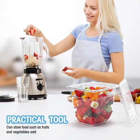 مجموعة أوعية طعام بلاستيكية شفافة مكونة من 15 قطعة، صينية طعام شفافة مقاس 1/6 مع غطاء وملقط وملاعق وملصقات وحاوية تخزين طعام قابلة للتكديس في المطاعم والفنادق ومقلاة تجارية للفواكه والخضروات (بعمق 6 بوصات) in Kuwait