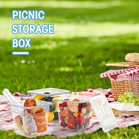 مجموعة أوعية طعام بلاستيكية شفافة مكونة من 15 قطعة، صينية طعام شفافة مقاس 1/6 مع غطاء وملقط وملاعق وملصقات وحاوية تخزين طعام قابلة للتكديس في المطاعم والفنادق ومقلاة تجارية للفواكه والخضروات (بعمق 6 بوصات) in Kuwait