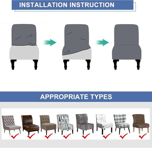 Armless Chair Slipcover 2PCS Armless Accent Chair Cover High Stretch Slipper Chair Slipcover Jacquard Removable Washable Armless Chair Furniture Protector Covers for Dining Living Room, 21 in Saudi Arabia
