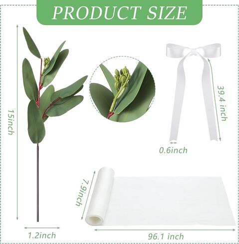 24 Packs Wedding Aisle Chair Decorations Bulk White Chair Sashes Chiffon Chair Cover Chair Sashes with Artificial Eucalyptus Leaves for Church Pew Wedding Reception Party Hotel Decoration in Saudi Arabia