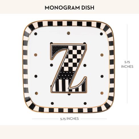 MACKENZIE-CHILDS Monogram Dish, Decorative Ceramic Letter Plate, 5 3/4" Square, K in Kuwait