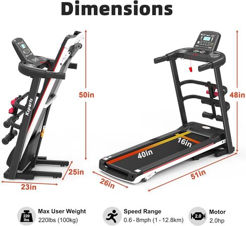 Ksports Treadmill Bundle | Electric Folding Incline Treadmill with Auto/Manual Incline, Sit Ups Rack/Strap & Ab Mat, Dumb Bells (only for AEP & LJJ models) | Running Machine with Bluetooth Smart APP in Saudi Arabia