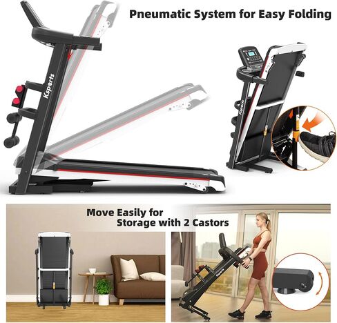 Ksports Treadmill Bundle | Electric Folding Incline Treadmill with Auto/Manual Incline, Sit Ups Rack/Strap & Ab Mat, Dumb Bells (only for AEP & LJJ models) | Running Machine with Bluetooth Smart APP in Saudi Arabia