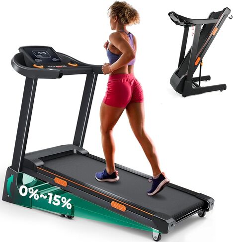 Treadmills for Home with 15% Auto Incline and 320 lbs Capacity, 3.5 HP Folding Electric Treadmill Max 8.7 MPH Speed, Running Machine with Bluetooth Speaker and APP Control for Home Office in Saudi Arabia