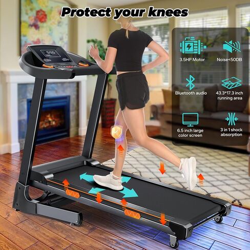 Treadmills for Home with 15% Auto Incline and 320 lbs Capacity, 3.5 HP Folding Electric Treadmill Max 8.7 MPH Speed, Running Machine with Bluetooth Speaker and APP Control for Home Office in Saudi Arabia