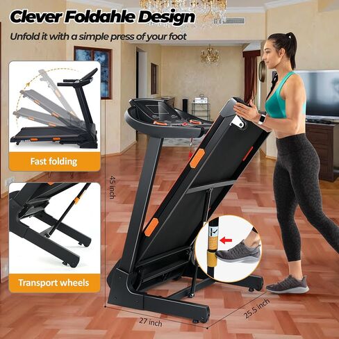 Treadmills for Home with 15% Auto Incline and 320 lbs Capacity, 3.5 HP Folding Electric Treadmill Max 8.7 MPH Speed, Running Machine with Bluetooth Speaker and APP Control for Home Office in Saudi Arabia