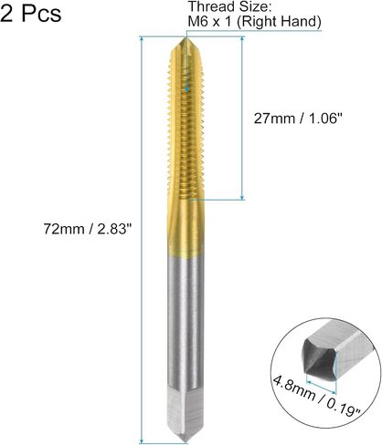 uxcell 2pcs Metric Thread Taps M2 x 0.4 H2 Titanium Coated High Speed Steel Straight Flute Screw Thread Milling Machine Taps Threading Tapping Repair Tool in Saudi Arabia