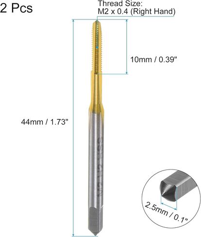 uxcell 2pcs Metric Thread Taps M2 x 0.4 H2 Titanium Coated High Speed Steel Straight Flute Screw Thread Milling Machine Taps Threading Tapping Repair Tool in Saudi Arabia