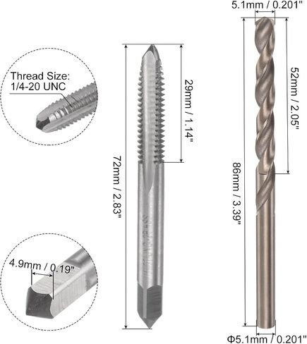 Tap & Bit Sets, 1/4-20 UNC 2B Straight Flute Machine Thread Milling Tap, 5.1mm M35 Cobalt High Speed Steel (HSS-CO) Twist Drill Bit in Saudi Arabia