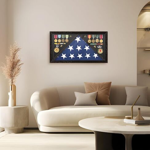 Memorial Flag Display Case for 5' x 9.5' American Veteran Burial Flag with HD Tempered Glass, Military Shadow Box with Velvet Felt Lining for Medals, Black in Saudi Arabia
