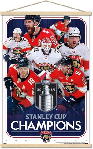 Trends International NHL Florida Panthers - ملصق حائط لأبطال كأس ستانلي 2024 بإطار مغناطيسي، 22.37 بوصة × 34.00 بوصة، طباعة ممتازة وحزمة شماعات من خشب الزان in Saudi Arabia