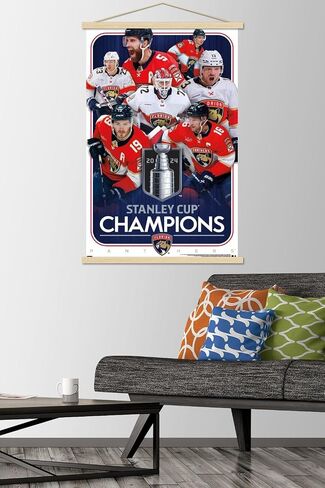 Trends International NHL Florida Panthers - ملصق حائط لأبطال كأس ستانلي 2024 بإطار مغناطيسي، 22.37 بوصة × 34.00 بوصة، طباعة ممتازة وحزمة شماعات من خشب الزان in Saudi Arabia