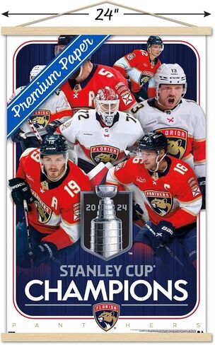 Trends International NHL Florida Panthers - ملصق حائط لأبطال كأس ستانلي 2024 بإطار مغناطيسي، 22.37 بوصة × 34.00 بوصة، طباعة ممتازة وحزمة شماعات من خشب الزان in Saudi Arabia