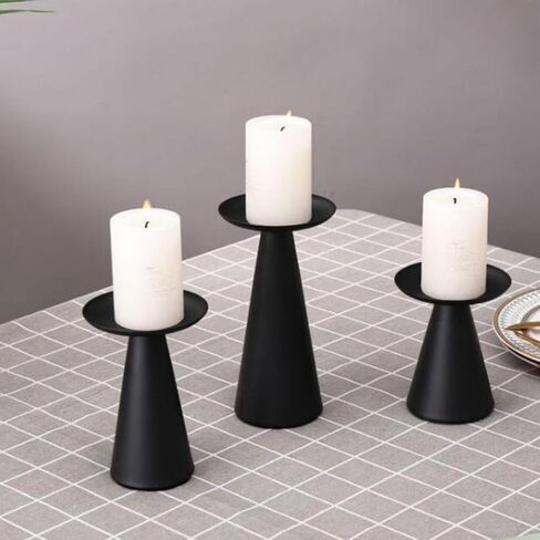 Black Candle Holder Set of 3 Pillar Candle Holders Short Candle Stand Vintage Rustic Farmhouse Table Centerpiece Room Decor Tea Party Decorations in Saudi Arabia