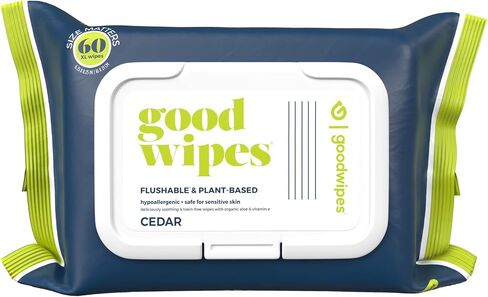Goodwipes Flushable Butt Wipes, Cedar Scent with Botanicals, Dispenser for At-Home Use, with Aloe, Septic and Sewer Safe & Never Dries Out (60 Count) in Saudi Arabia