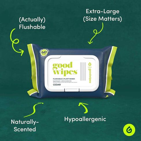 Goodwipes Flushable Butt Wipes, Cedar Scent with Botanicals, Dispenser for At-Home Use, with Aloe, Septic and Sewer Safe & Never Dries Out (60 Count) in Saudi Arabia
