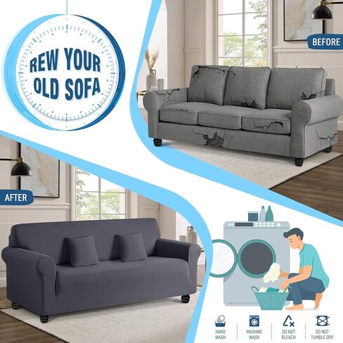 أغطية أريكة قابلة للتمدد من TAOCOCO، أغطية للأريكة مكونة من 3 وسائد وأريكة وغطاء أريكة غير قابل للانزلاق وصديق للحيوانات الأليفة وواقي أثاث قابل للغسل مع قاع مرن وقطعتين من أكياس الوسائد (أريكة 72 بوصة - 92 بوصة، رمادي رصاصي) in Kuwait