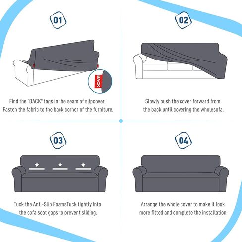 أغطية أريكة قابلة للتمدد من TAOCOCO، أغطية للأريكة مكونة من 3 وسائد وأريكة وغطاء أريكة غير قابل للانزلاق وصديق للحيوانات الأليفة وواقي أثاث قابل للغسل مع قاع مرن وقطعتين من أكياس الوسائد (أريكة 72 بوصة - 92 بوصة، رمادي رصاصي) in Kuwait